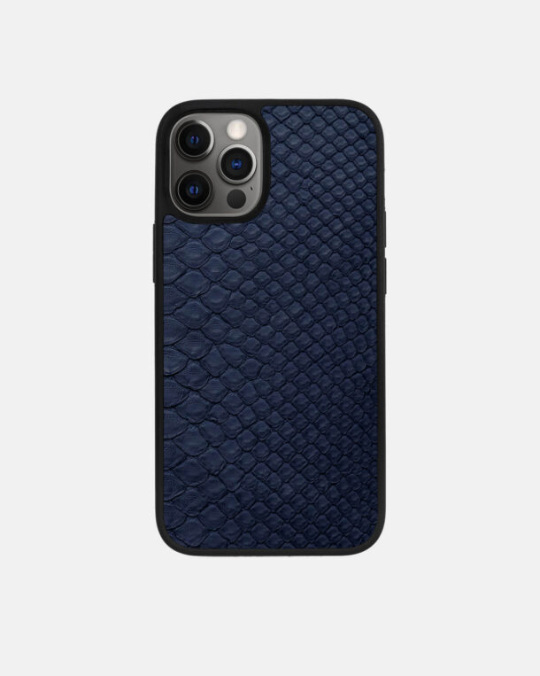 Case made of navy blue python skin with fine stripes for iPhone 12 Pro