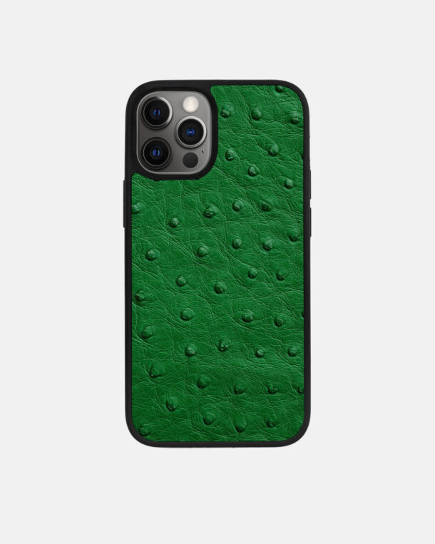 Чохол із зеленої шкіри страуса з фолікулами для iPhone 12 Pro