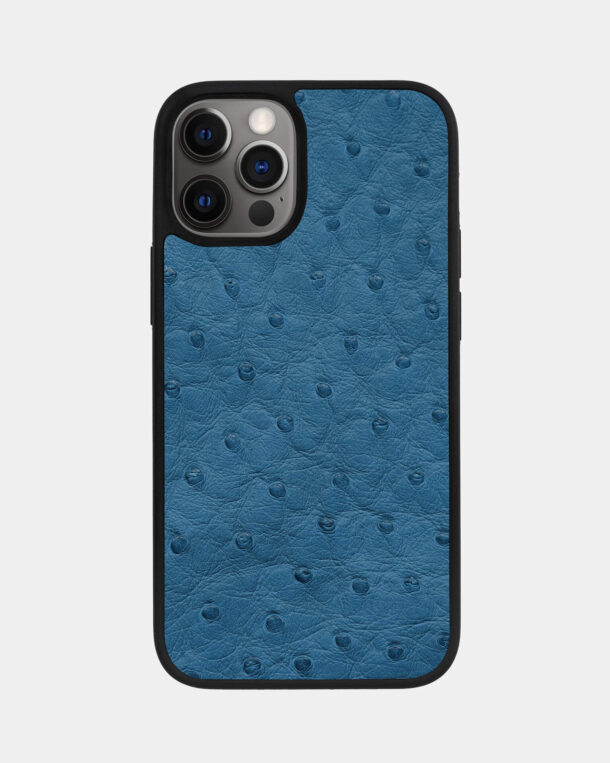 Чохол із блакитної шкіри страуса з фолікулами для iPhone 12 Pro Max