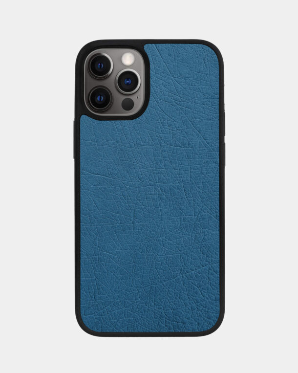 Чехол из голубой кожи страуса без фолликул для iPhone 12 Pro Max