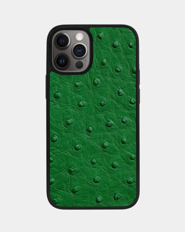 Чехол из зеленой кожи страуса с фолликулами для iPhone 12 Pro Max