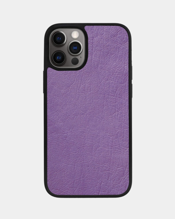 Чехол из фиолетовой кожи страуса без фолликул для iPhone 12 Pro Max