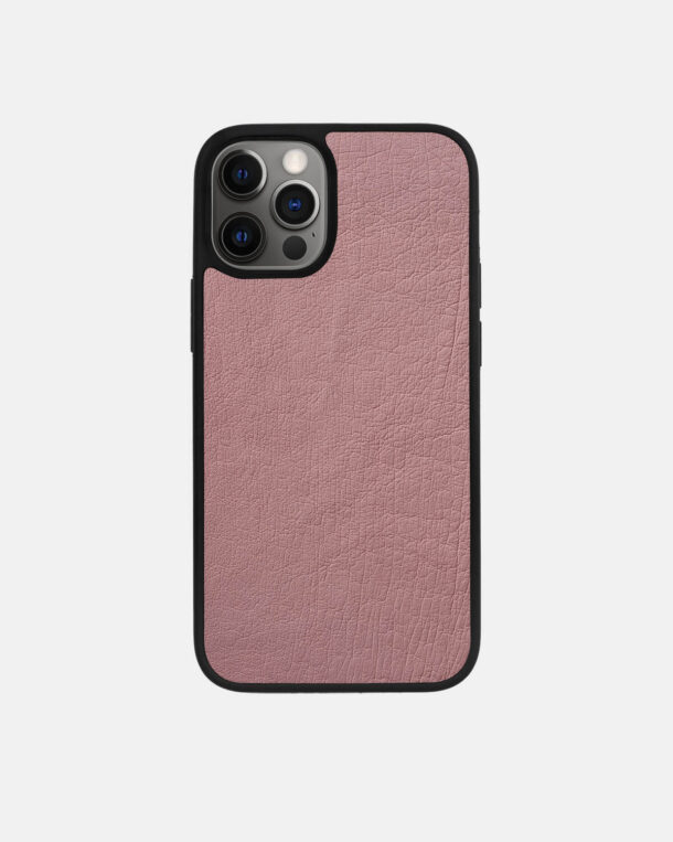 Чехол из розовой кожи страуса без фолликул для iPhone 12 Pro