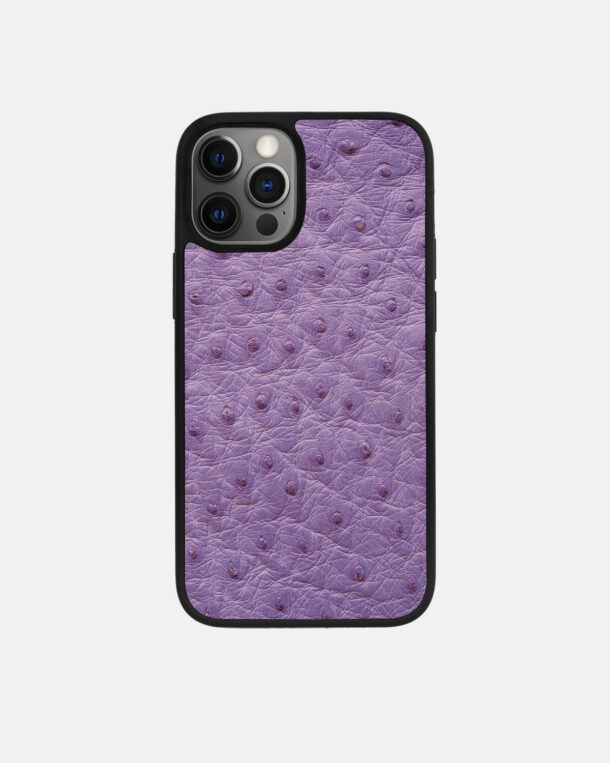 Чехол из фиолетовой кожи страуса с фолликулами для iPhone 12 Pro