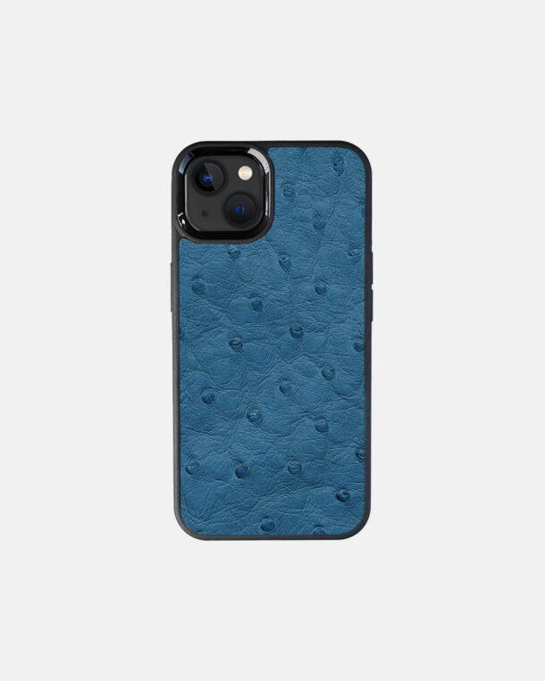 Чохол із блакитної шкіри страуса з фолікулами для iPhone 13