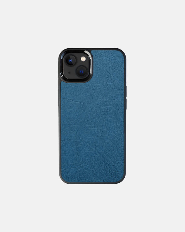 Чохол із блакитної шкіри страуса без фолікул для iPhone 13