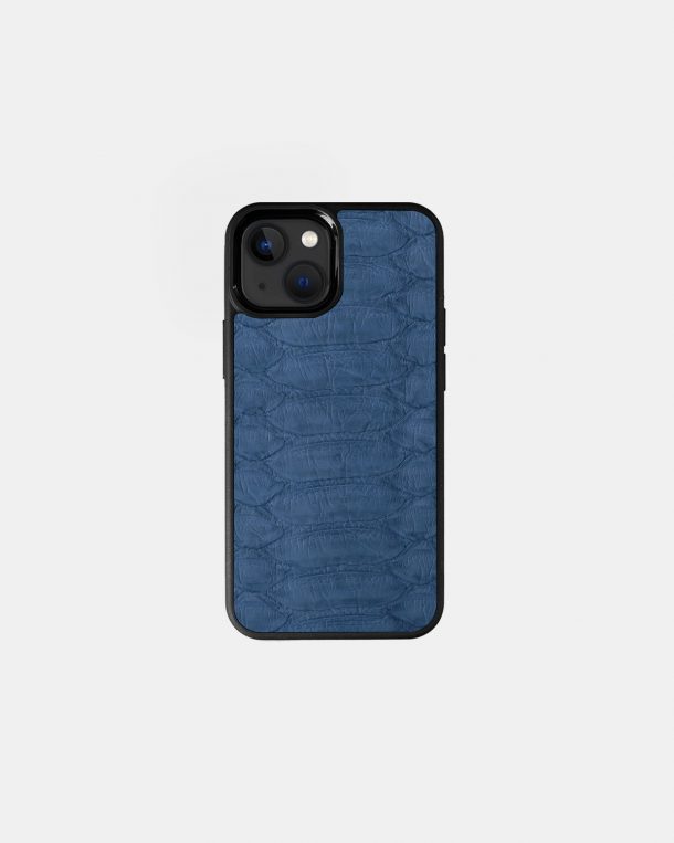 Case made of gray-blue python skins with wide stripes for iPhone 13 Mini