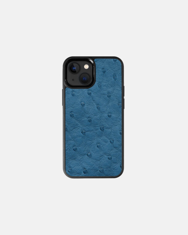 Чохол із блакитної шкіри страуса з фолікулами для iPhone 13 Mini