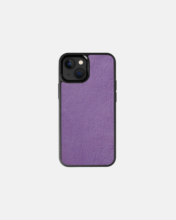 Case made of purple ostrich skin without foils for iPhone 13 Mini