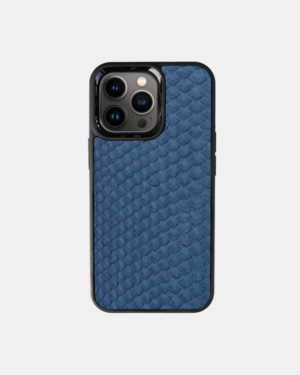 Чехол из серо-синей кожи питона с мелкими чешуйками для iPhone 13 Pro