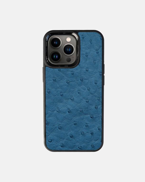 Чехол из голубой кожи страуса с фолликулами для iPhone 13 Pro с MagSafe