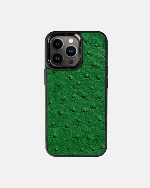 Чохол із зеленої шкіри страуса з фолікулами для iPhone 13 Pro