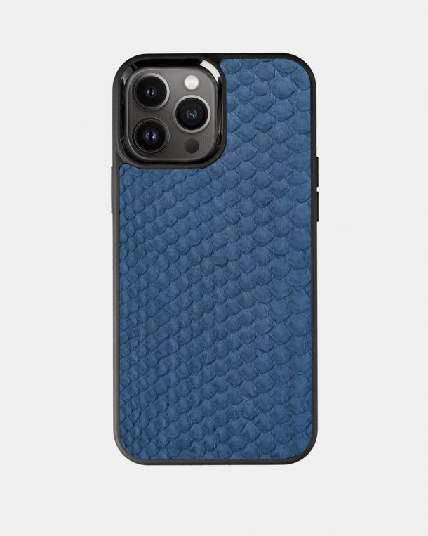 Case made of gray-blue python skins with fine stripes for iPhone 13 Pro Max