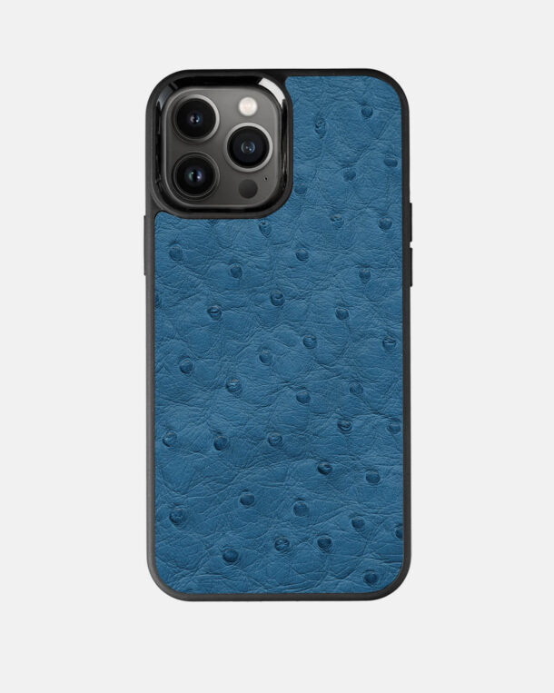 Чехол из голубой кожи страуса с фолликулами для iPhone 13 Pro Max с MagSafe