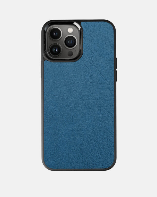 Чехол из голубой кожи страуса без фолликул для iPhone 13 Pro Max