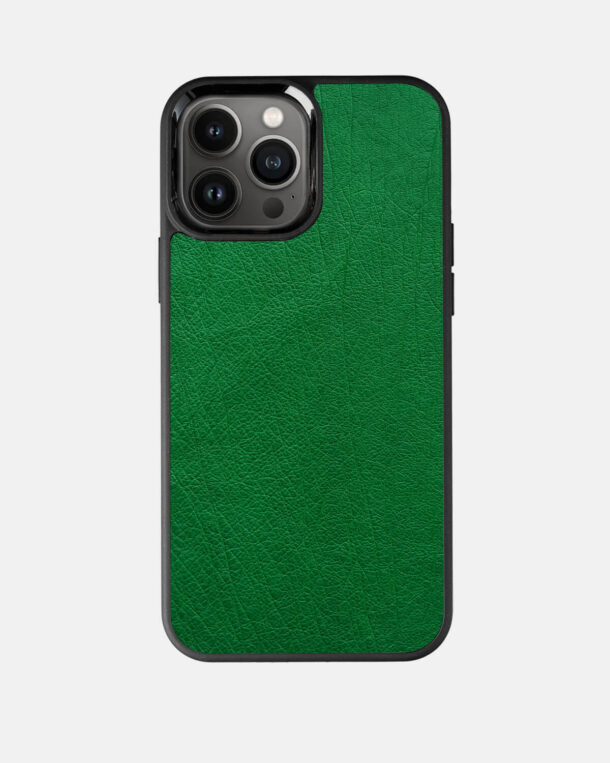 Чехол из зеленой кожи страуса без фолликул для iPhone 13 Pro Max