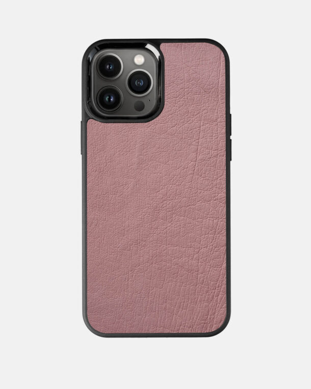 Чехол из розовой кожи страуса без фолликул для iPhone 13 Pro Max