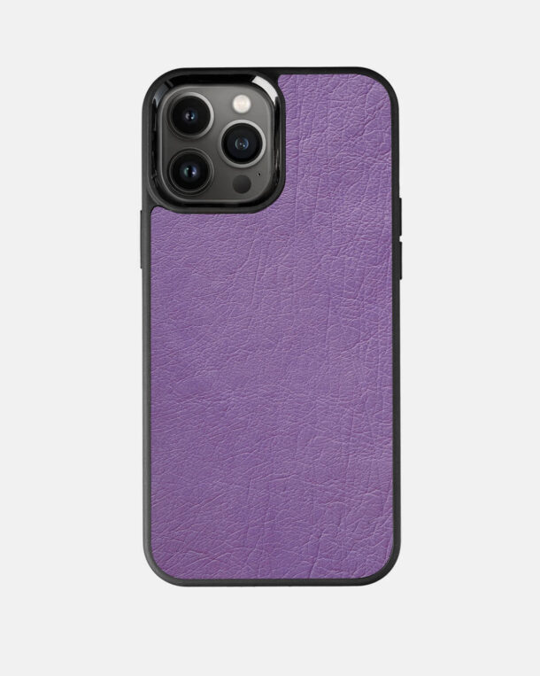 Чехол из фиолетовой кожи страуса без фолликул для iPhone 13 Pro Max