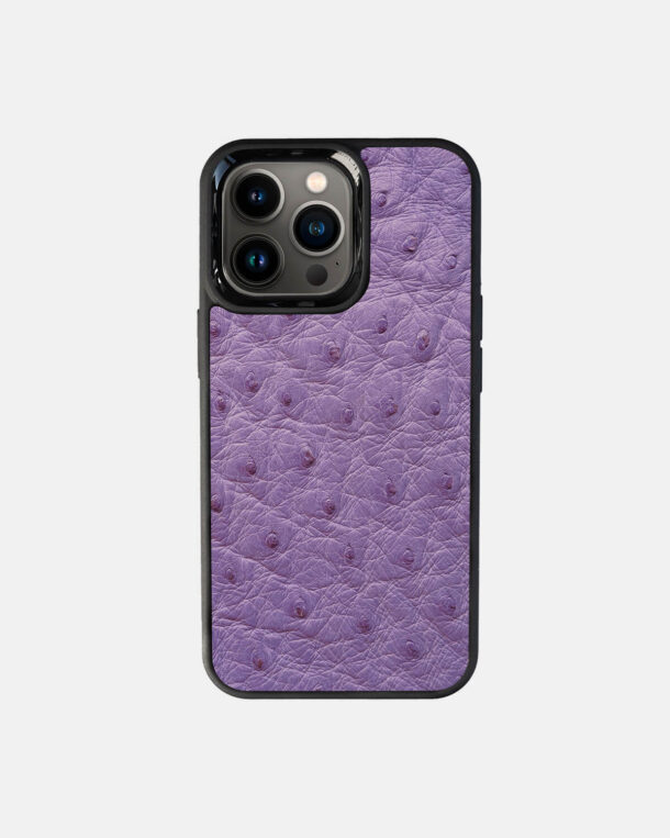Case made of purple ostrich skin with follicles for iPhone 13 Pro