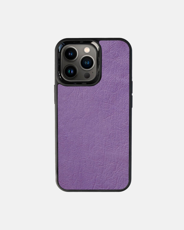 Case made of purple ostrich skin without foils for iPhone 13 Pro