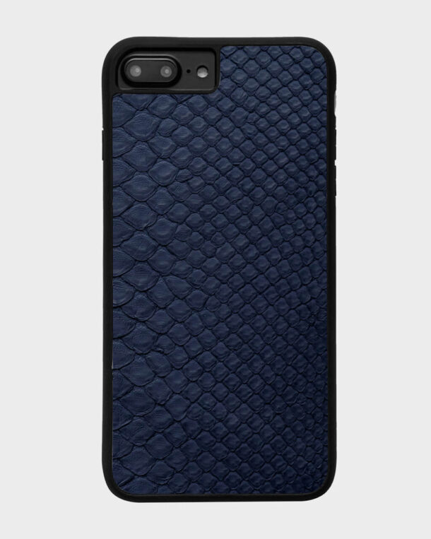 Case made of navy blue python skin with fine stripes for iPhone 7+