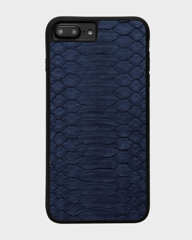 Case made of dark blue python skin with wide stripes for iPhone 7+