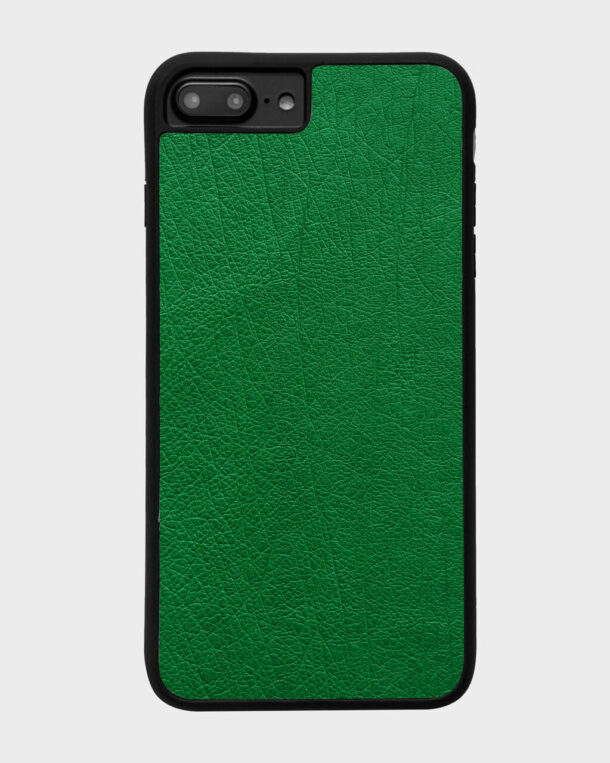 Case made of green ostrich skin without follicles for iPhone 7+