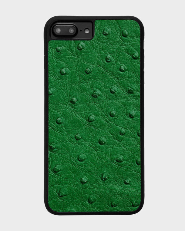 Case made of green ostrich skin with follicles for iPhone 8+