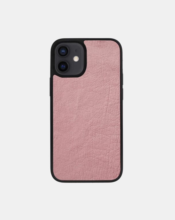 Чохол із рожевої шкіри страуса без фолікул для iPhone 12