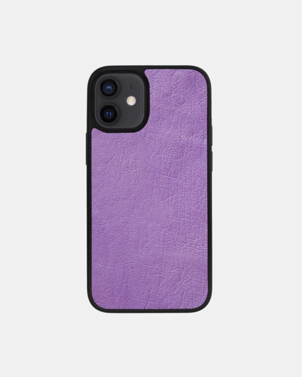 Чехол из фиолетовой кожи страуса без фолликул для iPhone 12