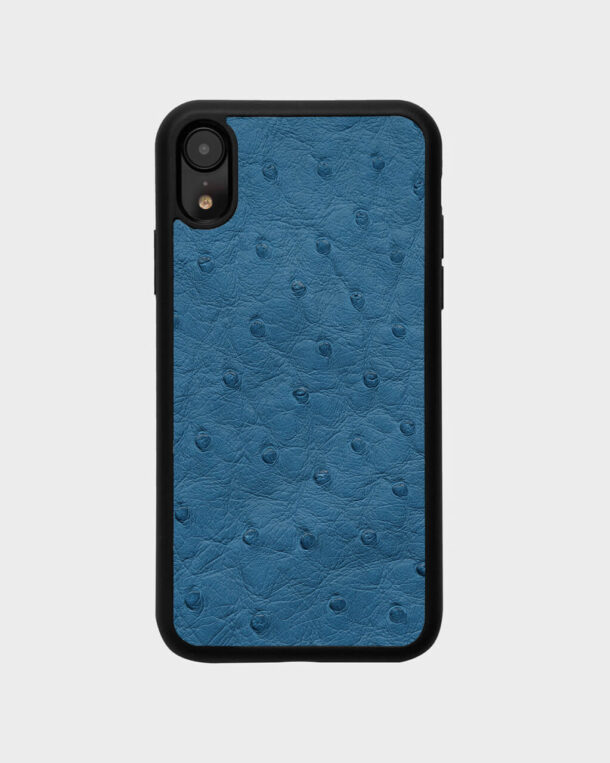 Чохол із блакитної шкіри страуса з фолікулами для iPhone XR