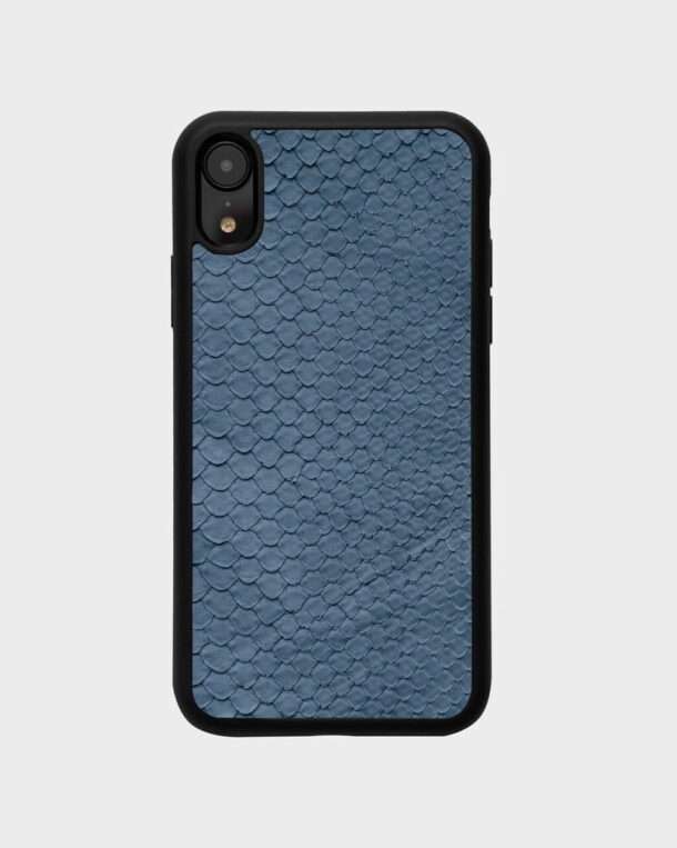 Case made of gray-blue python skins with fine stripes for iPhone XR