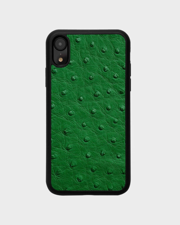 Case made of green ostrich skin with follicles for iPhone XR