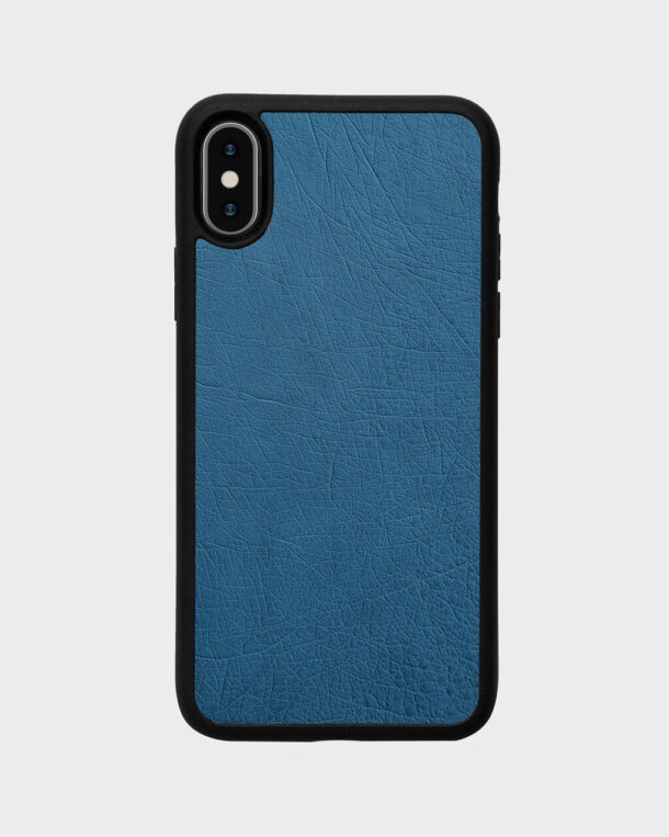 Case made of black ostrich skin without foils for iPhone XS