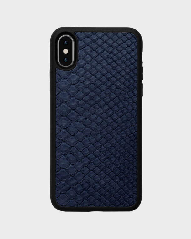 Case made of navy blue python skin with fine stripes for iPhone XS Max
