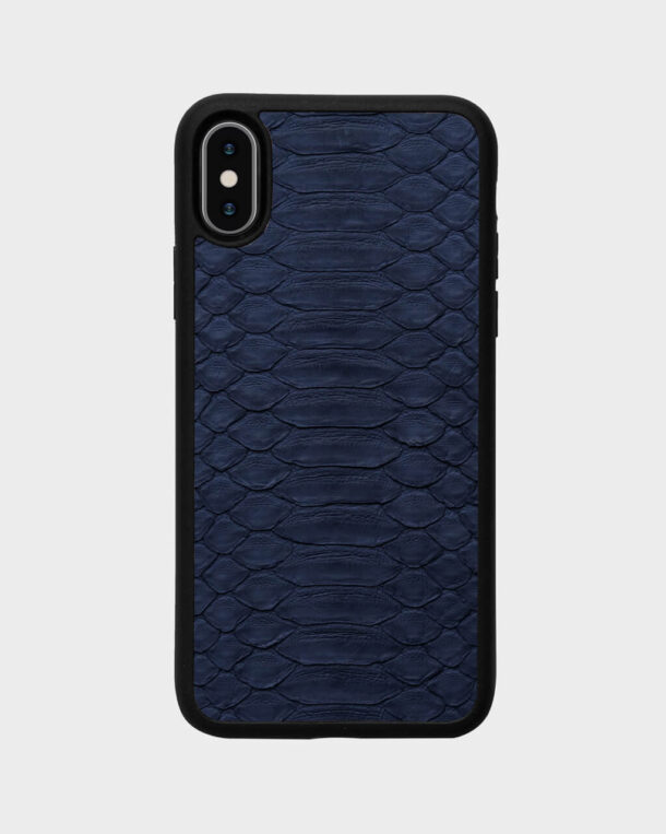 Case made of dark blue python skin with wide stripes for iPhone XS Max