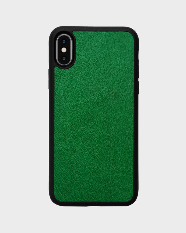 Case made of green ostrich skin without follicles for iPhone XS Max