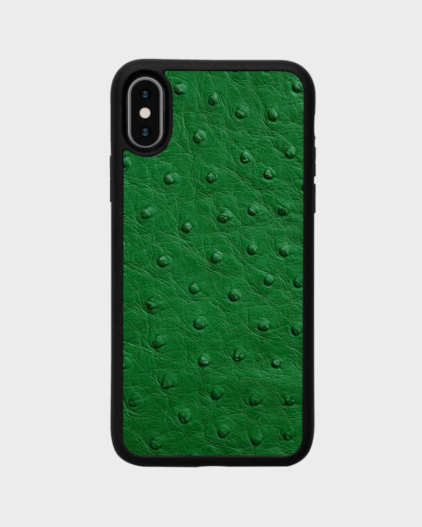 Case made of green ostrich skin with follicles for iPhone XS Max