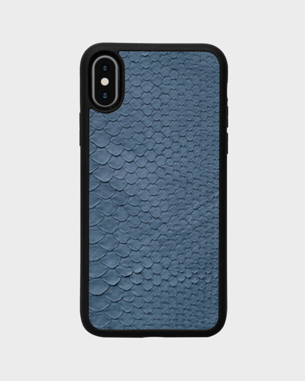 Case made of gray-blue python skins with fine stripes for iPhone XS Max