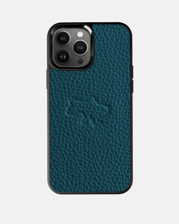 Case made of turquoise skin floatar with embossed contour of the map of Ukraine for iPhone