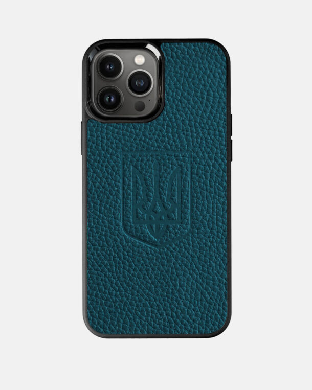 Case made of turquoise skin floatar іz embossed Trident for iPhone