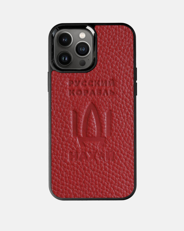 Flotar red leather case with embossing "Russian Ship" for iPhone