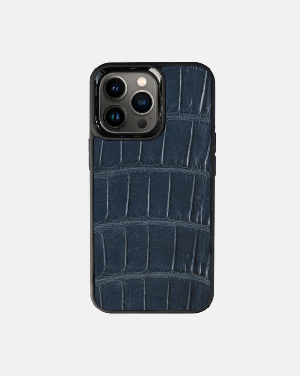 Чохол із темно-синьої шкіри крокодила для iPhone 13 Pro