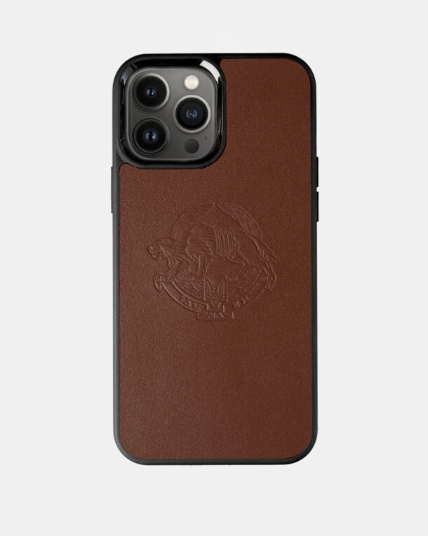 Red calfskin case with embossed MTR ZSU emblem for iPhone