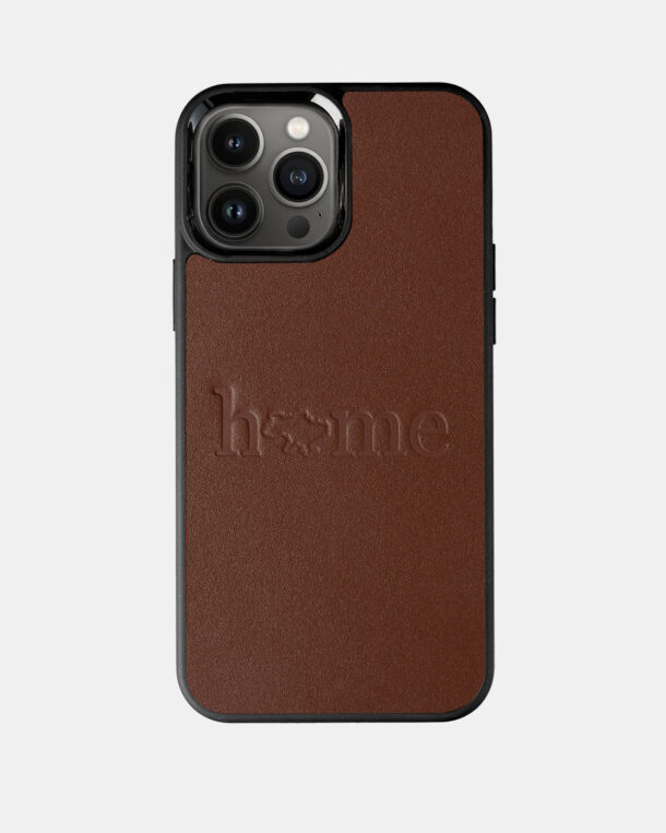 Case made of ore veal skin with embossed HOME for iPhone