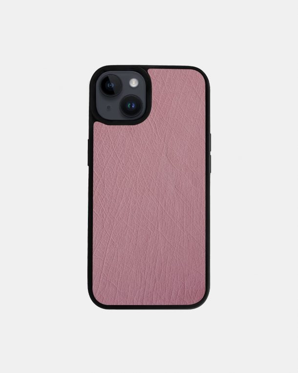 Чохол із рожевої шкіри страуса без фолікул для iPhone 14