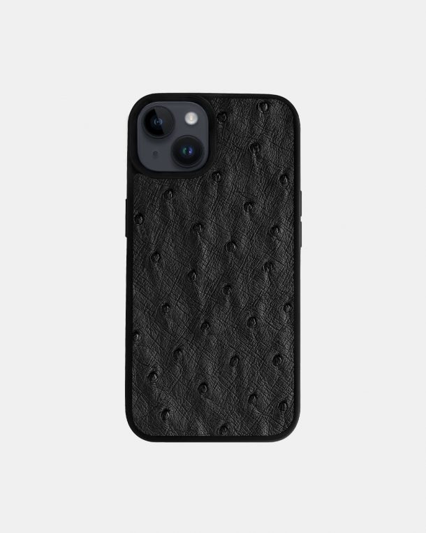 Чехол из черной кожи страуса с фолликулами для iPhone 14