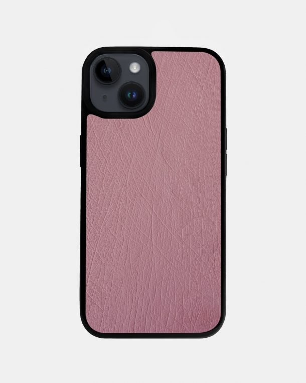 Чохол із рожевої шкіри страуса без фолікул для iPhone 14 Plus