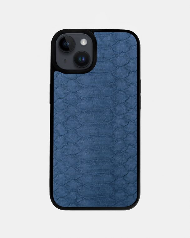Чохол із синьо-сірої шкіри пітона з широкими лусочками для iPhone 14 Plus з MagSafe