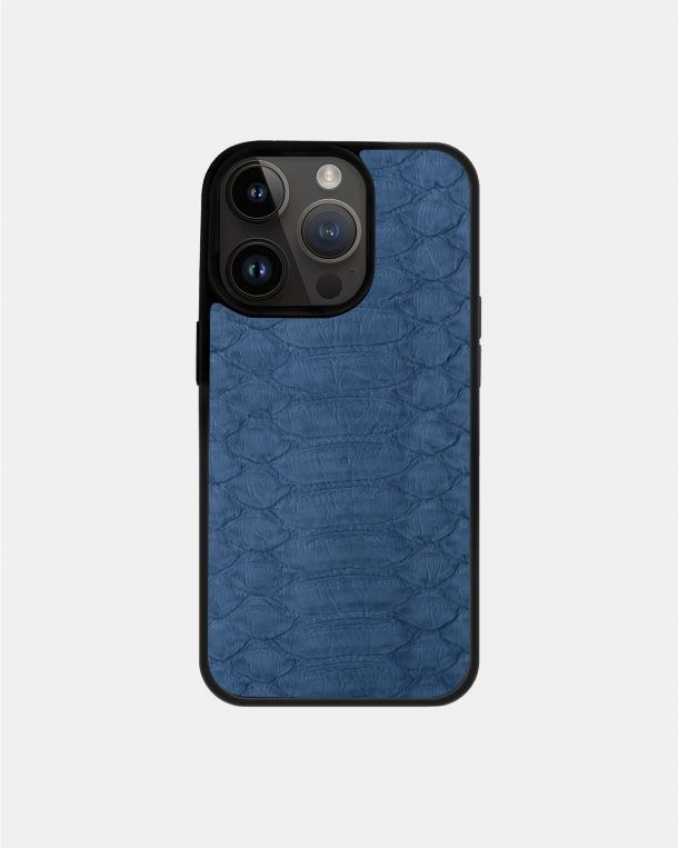 Чохол із синьо-сірої шкіри пітона з широкими лусочками для iPhone 14 Pro